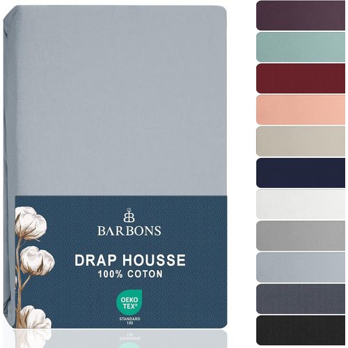 Tianyi-Barbons Drap Housse 120x190 Cm / 120x200 Cm, 100% Coton Draps Housses Certifié Oeko-Tex Premium Drap-Housse En Jersey Pour Matelas Bonnet Jusqu'à 25 Cm - Bleu Clair 120 X 190/200 Cm