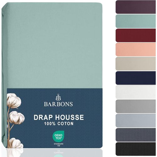 Tianyi-Barbons Drap Housse 180x200 Cm, 100% Coton Draps Housses Certifié Oeko-Tex Drap-Housse En Jersey Pour Matelas Bonnet Jusqu'à 25 Cm - Vert 180 X 200 Cm