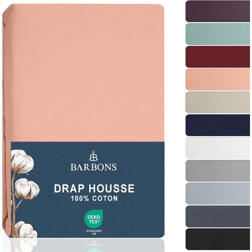 Tianyi-Barbons Drap Housse 160 X 200 Cm, 100% Coton Draps Housses Certifié Oeko-Tex Drap-Housse En Jersey Pour Matelas Bonnet Jusqu'à 25 Cm - Rose 160x200 Cm