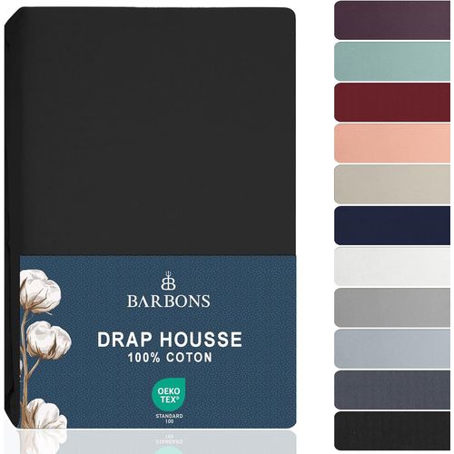 Tianyi-Barbons Drap Housse 160x200 Cm, 100% Coton Draps Housses Certifié Oeko-Tex Drap-Housse En Jersey Pour Matelas Bonnet Jusqu'à 25 Cm - Noir 160 X 200 Cm