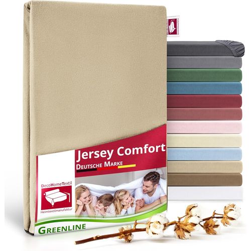 TIANYI-Greenline Drap-housse en jersey de qualité supérieure - 100 % coton - Crème - Champagne - 140-160 x 200 cm jusqu'à 30 cm - Convient également pour lits à sommier tapissier