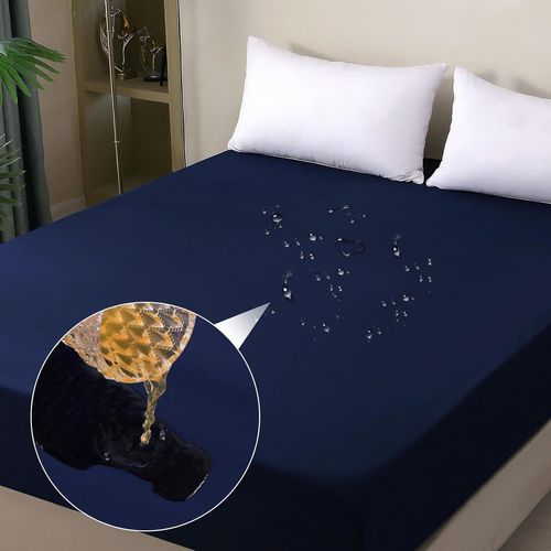 TZF-Protège-matelas imperméable 200 x 200 cm - Housse de matelas imperméable et respirante - Protection contre l'humidité - Pour toutes les saisons - Bleu foncé