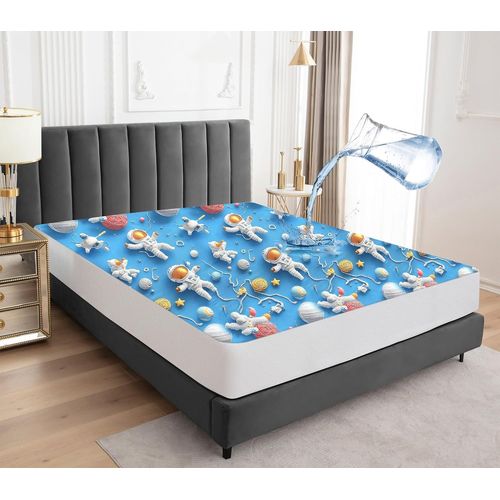 TIANYI-Protège-matelas imperméable, 160 x 200 cm, Drap-housse, Housse de matelas respirante imperméable, Protection contre l'humidité, Astronaute