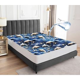 Protège-Matelas Imperméable, 140 X 200 Cm, Drap-Housse, Housse De Matelas Respirante Imperméable, Protection Contre L'humidité, Drap-Housse, Motif Dauphin