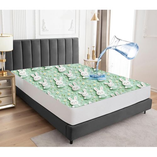 TIANYI-Protège-matelas imperméable, 200 x 200 cm, Drap-housse, Housse de matelas respirante imperméable, Protection contre l'humidité, Motif lapin