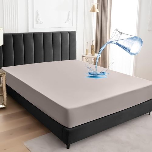 TIANYI-Protège-matelas imperméable, 160 x 200 cm, Drap-housse, Housse de matelas respirante imperméable, Protection contre l'humidité, Beige