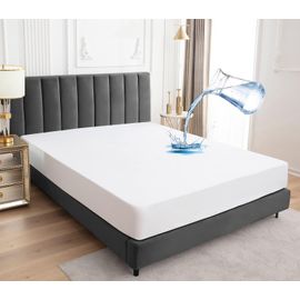 Protège Matelas Imperméable 200x200cm, Premium Respirant Housse Matelas, Protège Matelas Bruit Housses, Imperméable Drap Housse (Blanc)