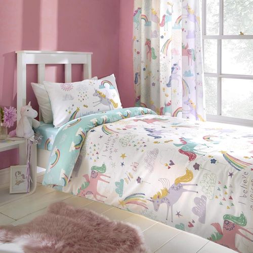 Cheng-- Housse De Couette Licorne - 200 X 200 Cm - 2 Taies D'oreiller - Motifs Réversibles - Literie Licorne Pour Filles - Housse De Couette Arc-En-Ciel En Double - Literie Blanche Avec Licornes
