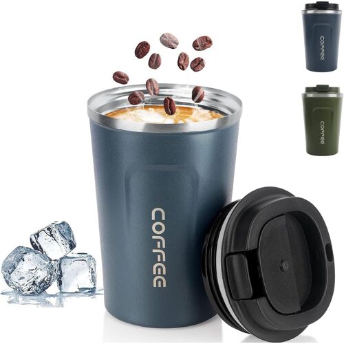 Tasse De Voyage Isotherme Réutilisable Avec Couvercle Anti-Fuite, Antidérapant, En Acier Inoxydable, Pour Voyage, Bureau, Eau Chaude Et Froide, Café (Bleu Foncé)