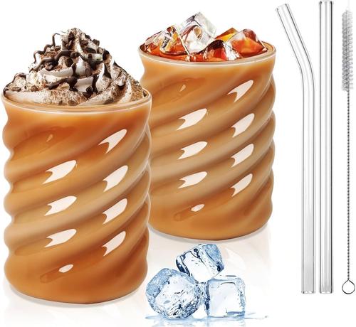 Lot De 2 Verres Borosilicate Avec Paille 350 Ml