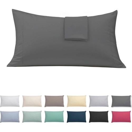Tianyi-Lot De 2 Taies D'oreiller Extra Douces Et Confortables 45 X 80 Cm, Couleur Anthracite, 100% Fabriquées En Espagne, Respirantes, Faciles À Laver