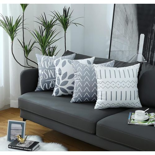 CAUC-Housses de Coussin, Housses de Coussin 60x60 Lot de 4 Taie d'oreiller Grise Carrée Housses de Coussin 24x24 4 Pack pour Patio Extérieur Jardin Blench Salon Canapé Ferme Décor