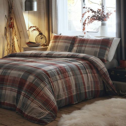 Sjzg-- Housse De Couette À Carreaux Rouges - 140 X 200 Cm - 1 Taie D'oreiller - 100% Coton Brossé Doux - Housse De Couette Tartan Gris Et Rouge Bordeaux - Literie Rouge Avec Tartan