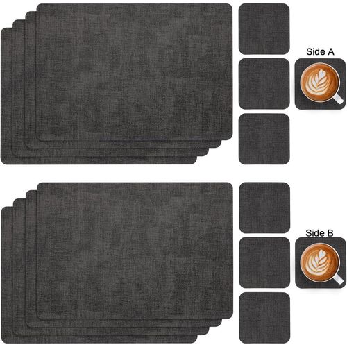 Kalanka-Set De Table Et Dessous De Verre , Sets De Table Lavable Double Face Bicolore En Cuir, Set Table Antidérapants Faciles À Nettoyer, Sets De Table Lot De 6
