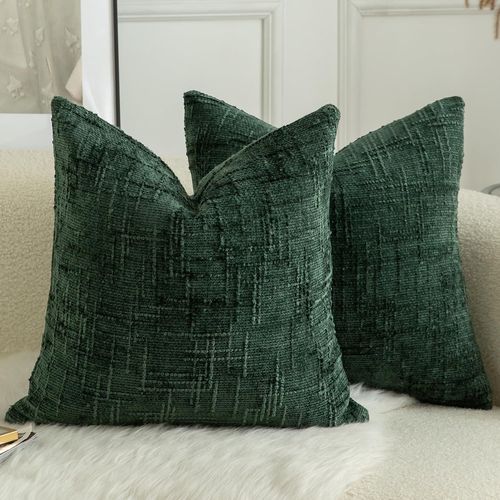 CAUC-Lot de 2 Housses de Coussin en Chenille Douce Design Texturé Noeud de Bambou Décoration Élégante pour Canapé Lit ou Salon 45x45 cm \u200bVert Foncé