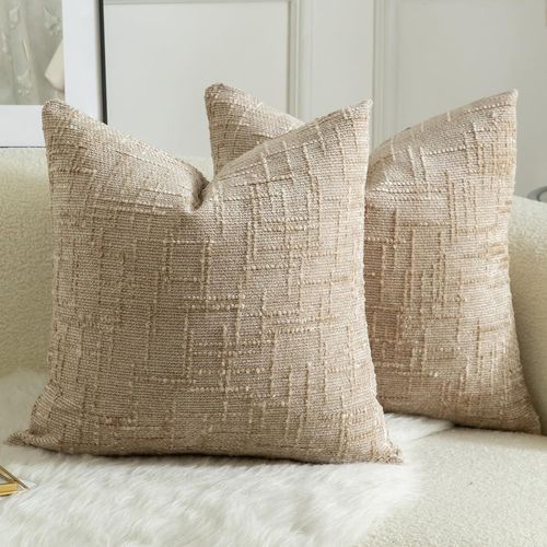 Cauc-Lot De 2 Housses De Coussin En Chenille Douce Design Texturé Noeud De Bambou Décoration Élégante Pour Canapé Lit Ou Salon 50x50 Cm Camel
