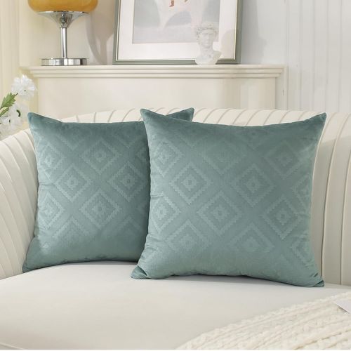 Cauc-Housse De Coussin 50x50 Decoration Salon En Velours Côtelé Super Doux Coussin Canapé Décoratif Salon Banc Fauteuil Tete De Lit Couleur Unie Sans Oreiller Lot De 2, Coussin Vert Clair