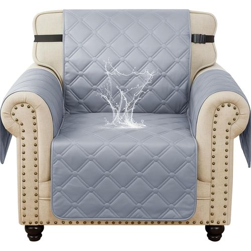 Tianyi-Impermeable Housse Fauteuil 1 Place Avec Accoudoirs, Universelle Couvre Canapé Avec Poches Latérales, Sofa Cover Antidérapante Épaissi, Anti Poils Animaux Protecteur, Gris Clair
