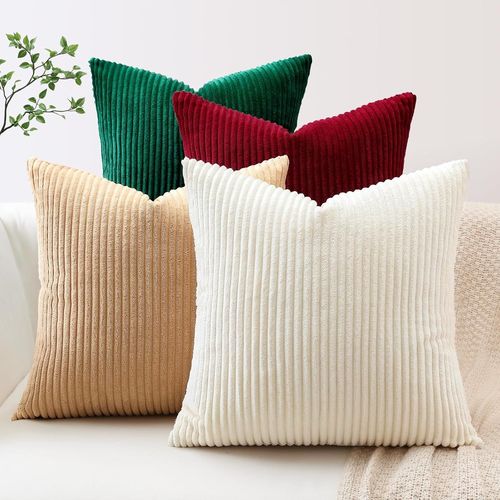 Slep-Lot De 4 Housse De Coussin En Velours Côtelé Décoratif Canapé Taie D'oreiller Doux Decoration Pour Maison Salon Chambre Canapé Décoration 45x45cm (Crème Beige Camel)