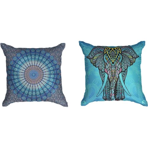 Tianyi-- Housse De Coussin - Mandala Et Éléphant Bohême Hippie Ibiza - Ensemble De 2 Motifs - 45 X 45cm - Coussin Décoratif Sans Rembourrage - Taie D'oreiller Accessoires Pour Canapé/Lit - Bleu