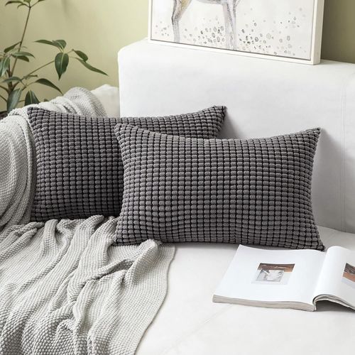 Cauc-Decorative Housse De Coussin En Polyester Granulés Canapé Taie D'oreiller Granule Douce Pour Maison Salon Chambre Lit Clic Clac 40x60cm 2 Pièce Gris