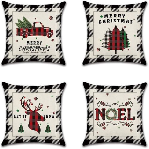 Tianyi-Lot De 4 Housse De Coussin Père Noël Bonhomme De Neige Motif Taie D'oreiller Pour Canapé Maison Salon Chambre Voiture Décoration 45 X 45 Cm (45x45cm, Plaid À Thème De Noël)