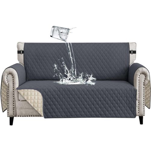 Tianyi-Housse De Canapé 2 Places Imperméable Et Antidérapant Avec Accoudoirs Anti - Rayures Housse De Protection Matelassée Réversible Pour Animaux De Compagnie Chats Et Chiens,Gris Foncé