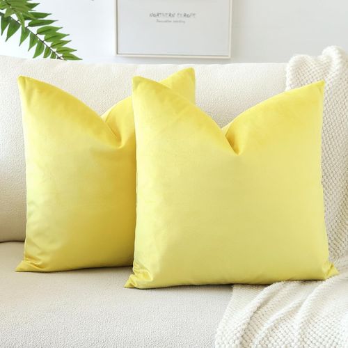 Cauc-Lot De 2 Housses De Coussins En Velours Décoratif Canapé Taie D'oreiller Doux Decoration Pour Maison Salon Chambre Canapé Décoration 45x45cm (Jaune Citron)