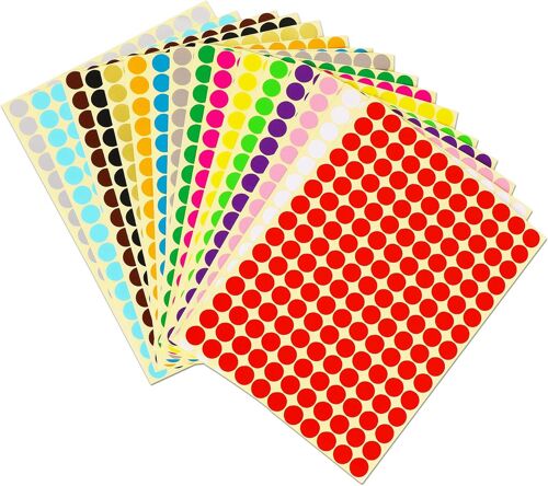 Lot De 16 Feuilles De 2 640 Étiquettes Autocollantes Rondes À Pois Colorés, 16 Couleurs (10 Mm)