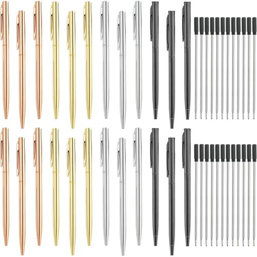 Tianyi-24 Stylo Bille En Métal, 1,0mm Lot De Stylo Bille Noir, Mince Stylo À Bille Avec 24 Remplissage D'encre Noire, Stylo À Bille Twisted Pour Bureau D'affaires Étudiant Enseignant-4 Couleurs