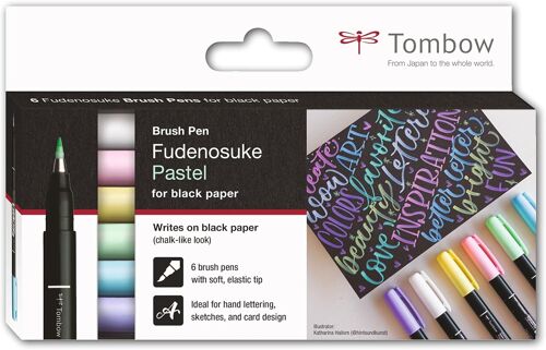 Fudenosuke Lot De 6 Stylos Pinceaux Pastel Pour Papier Noir, Blanc