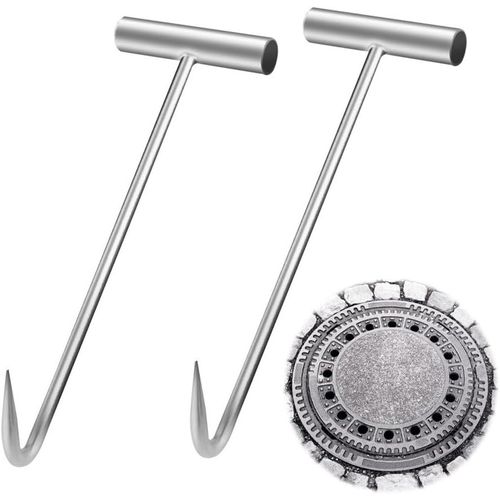 TIANYI-Lot de 2 crochets de levage de couvercle d'égout - Crochet de levage de 30 cm - En acier inoxydable - Pour angle d'égout - Portable - Outil de levage pour suspendre la viande