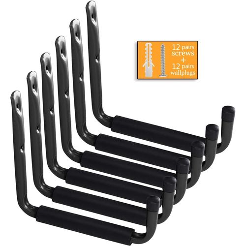 Maas-Crochets Pour Garage, Crochet Vélo Mural Crochets Utilitaires Résistants De Stockage De Garage Avec Le Bras Jumbo, 6 Pcs Cintre De Garage De Bâti Et L'organisateur Pour Tuyau De Chaise Largeur 3