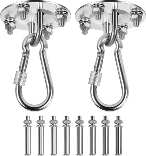 Ulteronixshop-Crochet Plafond Charge Lourde 2 Pièces, Crochet de Plafond Lourds Suspension Acier Inoxydable 400 kg Capacité avec Vis Fixation pour Chaise Suspendue, Balançoire, Serviette Yoga, Sac de