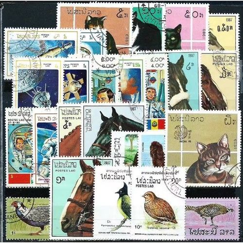 Laos, Déstockage De 25 Timbres Moderne Oblitérés, Thèmes Animaux Et Espace En Tbe. Photo Contractuelle, Les Timbres En Photo Sont Ceux Que Vous Recevrez.