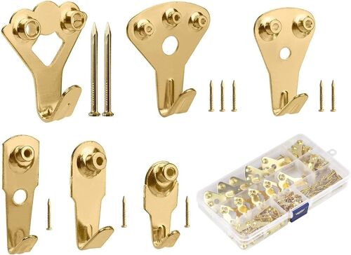 KALANKA-Crochets pour cadre photo, 150 pièces crochets en métal avec clous pour accrochage tableaux peintures miroirs décoration mural, prend en charge 10-100 lb