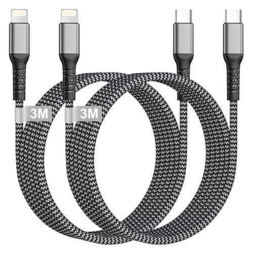 TRAHOO-Cable iPhone USB C 3M 2Pack [Certifié MFi], Cable USB C vers Lightning cable Charge Rapide Câble Lightning Nylon Cordon iphone Fil Chargeur pour iPhone 14 Pro Max/13/12/11/X/XR/XS/SE/8, iPad,