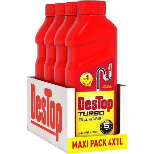 DESTOP Lot de 4 Gels D¿boucheur Javel Turbo 5 Minutes 1 Litre Concentr¿