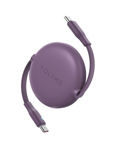 JGD-Câble USB-C 60W PD 3A TPE, PowerLink YOYO 1,0 m / 3,3 Ft Type-C Mini Câble Rétractable de charge rapide Violet, usb c cordon longueur à 4 niveaux pour iphone15, iPad Pro/Air, Galaxy S23, Pixel