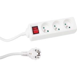 SEPT-Bloc multiprise avec Interrupteur, 3 Prises avec Terre française (Type E), 1.5 m, 3G1.5, Usage intérieur, Blanc