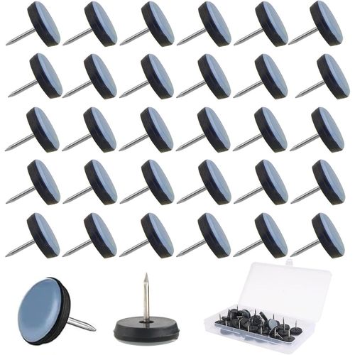 TIANYI-32 Pièces Patins pour Meubles avec Clous 22mm Patin Chaise Teflon à Clouer Ronde Patin Chaise à Clous en Téflon PTFE Feutre à Clouer pour Déplacer Meubles Lourds sans Effort