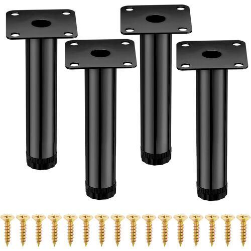 KALANKA-Lot de 4 Pouces Meuble Reglable 15 cm, Pied de Canapé 15 cm, Pied Canapé Metal, Lot de 4 pour Armoire, Etagères de Cuisine, Canapé, Table, Chaise, Bureau, Placard (Noir)