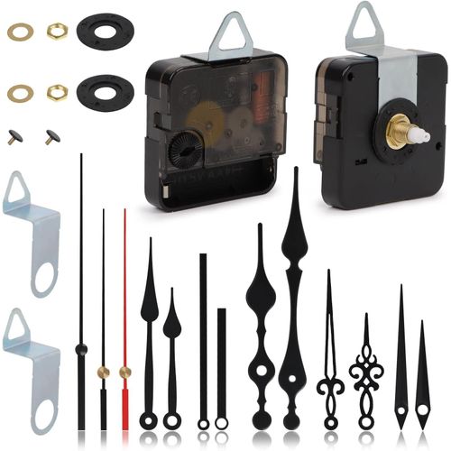 TZF-2 Pièces Mécanisme d'Horloge, Mécanisme de Mouvement d'Horloge Murale à Quartz avec 5 Paires différentes Horloge Aiguilles, Moteurs et Aiguilles d'Horloge Murale Silencieux DIY Rechange (2 Pièces