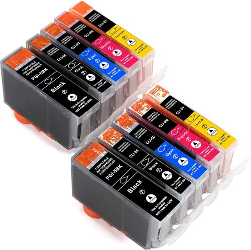 Lot de 10 cartouches d'encre avec puces pour Canon PGI-5BK CLI-8BK CLI-8C CLI-8M CLI-8Y 2 x noir large 2 x noir photo 2 x bleu 2 x rouge 2 x jaune compatible