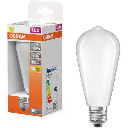 Sjzg-Lampe Led Star Edison St64 40 Filament, 2700 K Blanc Chaud, 3,4 W, E27, Dépolie, 470 Lm, 15 000 H, Pour Suspensions, Look Vintage, Non Éblouissante