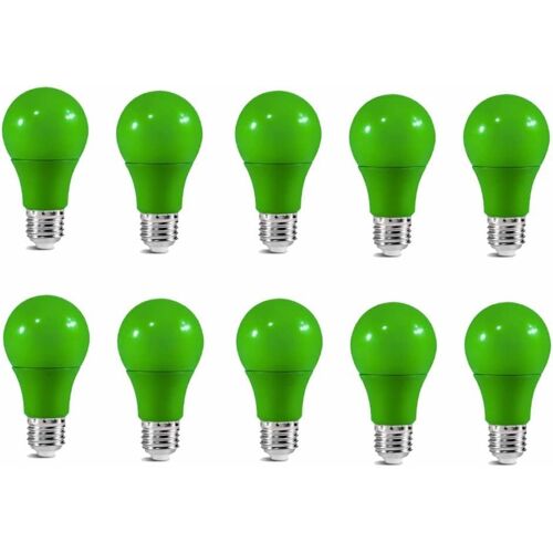 KAL-Ampoule Led Vert E27 3W, A60/A19 Ampoule Colorée E27 Équivalent Incandescence 30W, Pour Noël Halloween Décoration Fête Bar Mariages, Lot De 10