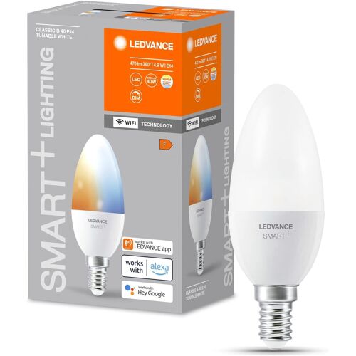 Kalanka-Smart+ Wifi Led Lamp, Frosted Look, 4.9w, 470lm, Candle Shape (Classic B), E14 Base, Adjustable White Light, Dimmable, App Or Voice Control, Life Of Up To 20,000 Hours