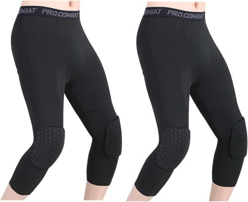 Ulteronixshop-Pantalon De Basket-Ball Avec Genouillères,Pantalon De Basket-Ball Pour Homme Avec Genouillères 3/4 Capri Rembourré Collants De Compression Leggings Sports Protector Gear