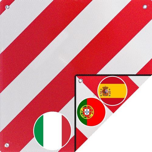 Panneau De Signalisation Espagnol Et Italien 2 En 1 Pour Porte Vélo Ou Moto, Caravane, Remorque, Voiture | Signal De Sécurité Réflecteur Catadioptre | Homologué Italie Espagna | Rouge Blanc (1)