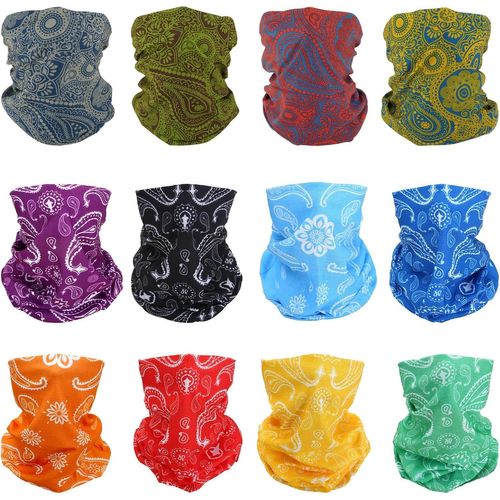 Qxer-12 Bandanas Polyvalents Pour Femmes Et Hommes Bandeau Cagoule Foulard Visage Demi-Masque Airsoft Paintball Cache-Cou Respirant Réutilisable Lavable Bleu Rouge Orange Vert Jaune Fleur De Cajou